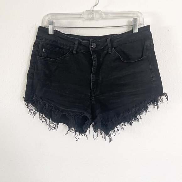 Kancan black high rise cut off raw hem stretch shorts size 13 - Picture 3 of 10